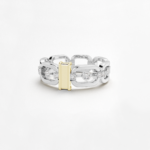 anneau maillon avec des diamants en or blanc 18 carats et une barrette en or jaune