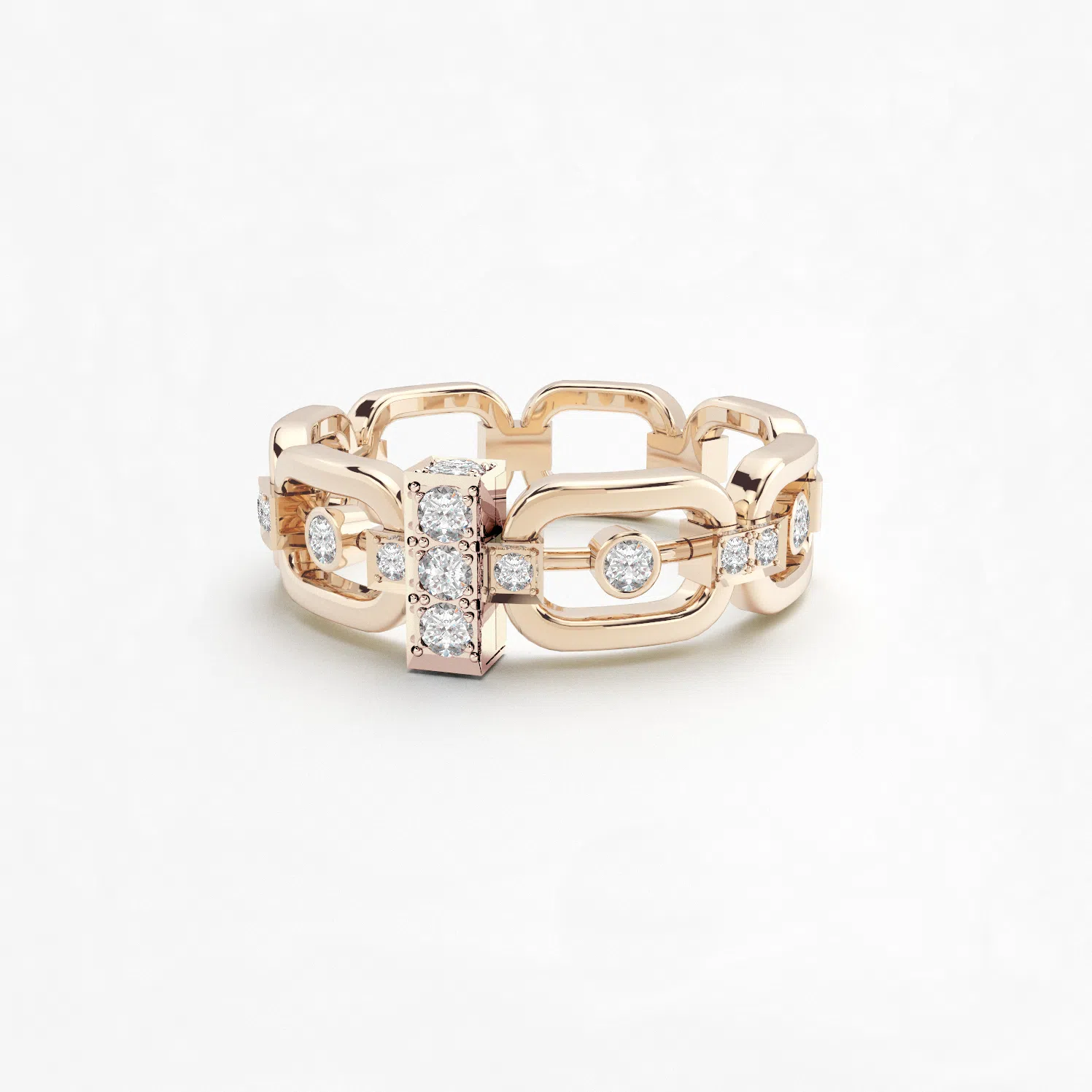 Anneau maillon en or rose 18 carats, des diamants et une barrette en or rose