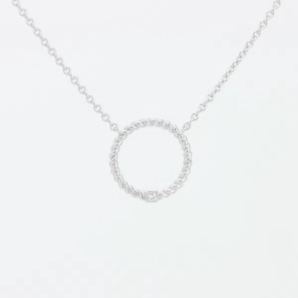 Pendentif en or blanc 18 carats en forme d'anneau torsadé avec diamant et barrette en or blanc