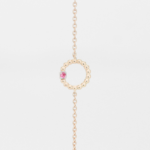 Bracelet en or rose 18 carats en forme d'anneau perlé avec un diamant en or blanc et une pierre saphir rose