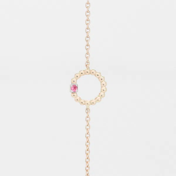 Bracelet en or rose 18 carats en forme d'anneau perlé avec un diamant en or blanc et une pierre saphir rose