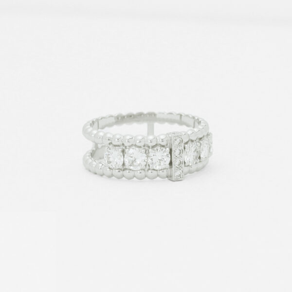 Bague Multiple or blanc diamants taille brillants anneau perlé barrette pavée diamants
